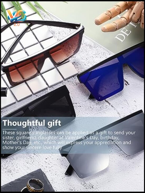Oversized Flat Top Square Sunglasses Vintage Y2K Classic Shade Unisex Trendy main image 4